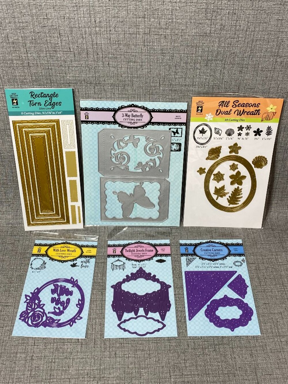 NEW Hot Off The Press Cutting Die Sets 6pc Lot Butterfly All Seasons Wreath